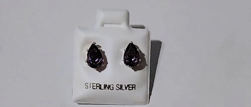 NEW~2Ct Pear Cut Bolivian Amethyst Gemstone Stud Earrings~.925 Sterling Silver